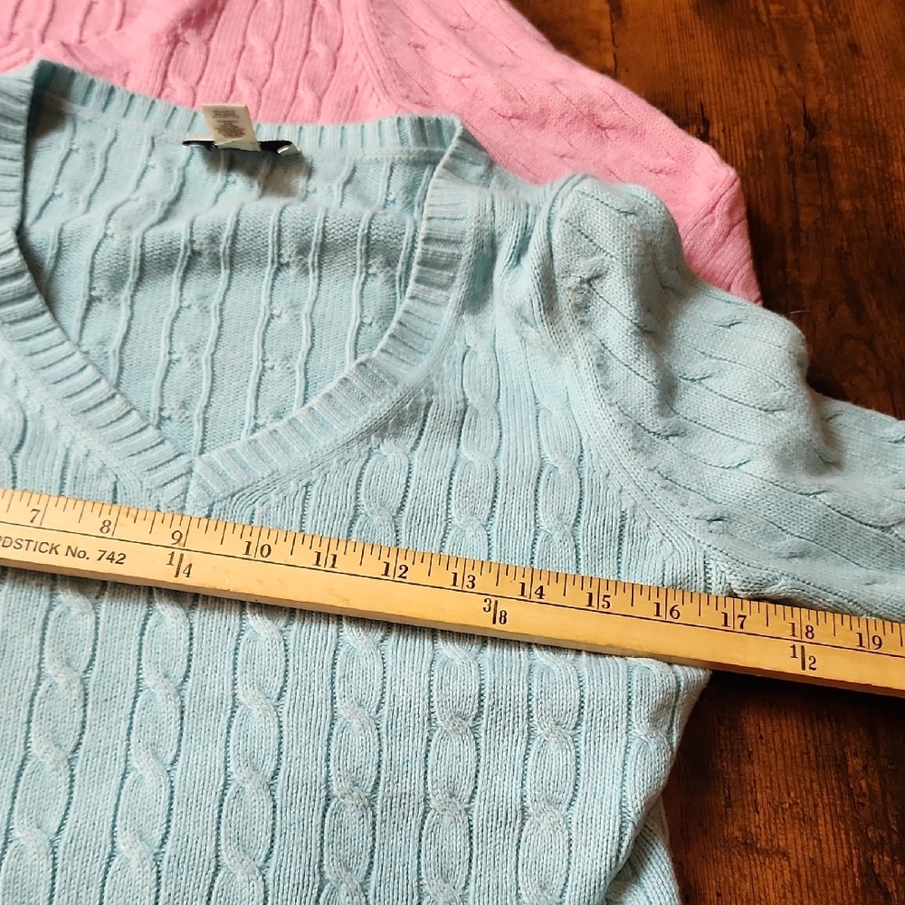 LOFT | 2 Pack Pointelle V-Neck Knit Rabbit Hair Sweaters Pink Blue Bundle | S - Picture 4 of 11